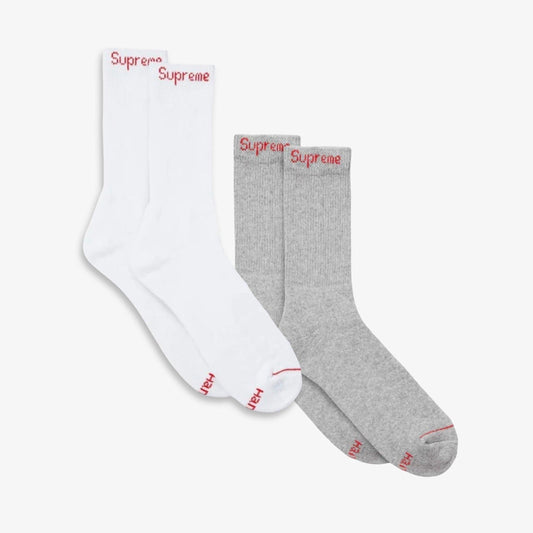 Supreme x Hanes Cushion Crew Socks (1 Single Pair of Each Socks) White and Heather Grey Casual Fashion Cozy for Unisex Adult Mens Womens Kids GS Youth Hypebeast - AVBL MRKT (1)