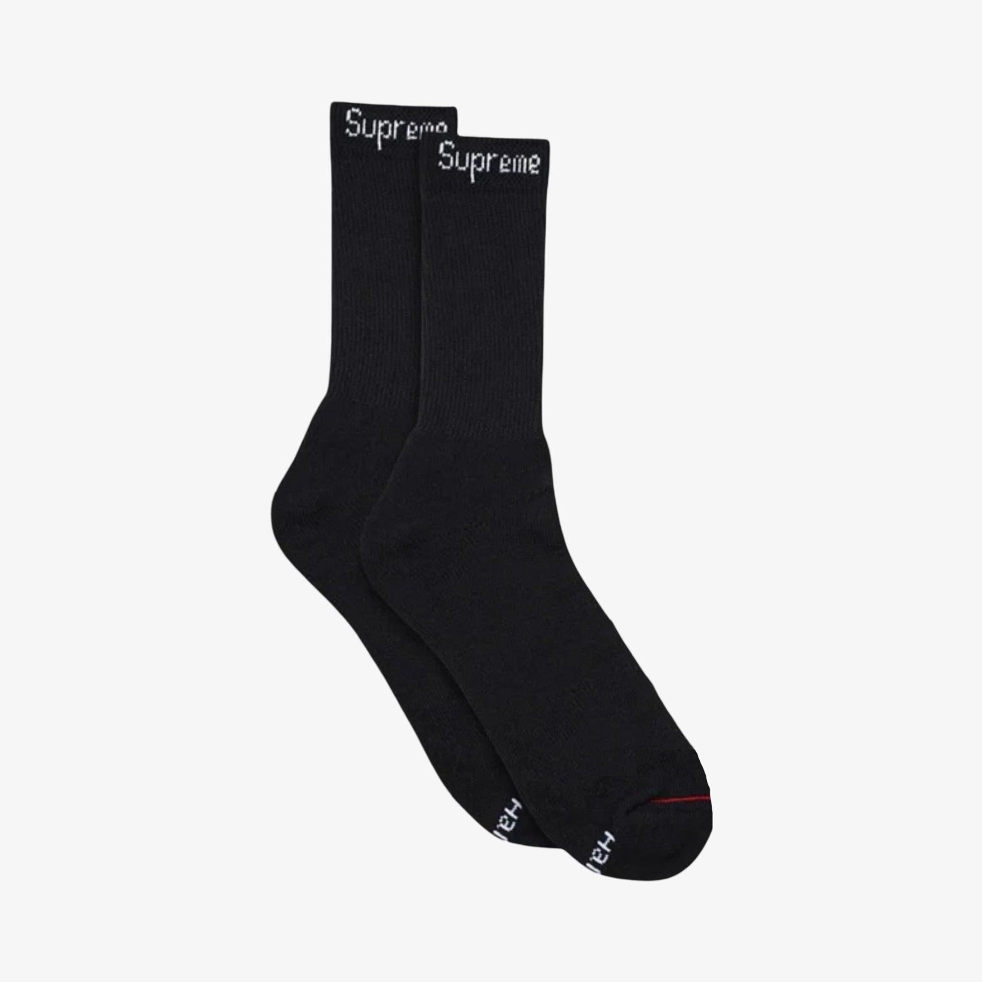 Supreme x Hanes Cushion Crew Socks (1 Single Pair of Socks) Black Casual Fashion Cozy for Unisex Adult Mens Womens Kids GS Youth Hypebeast - AVBL MRKT (1)