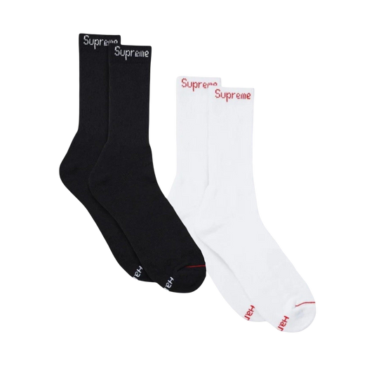 Supreme x Hanes Cushion Crew Socks (1 Single Pair of Socks) Black | White - AVBL MRKT (1)