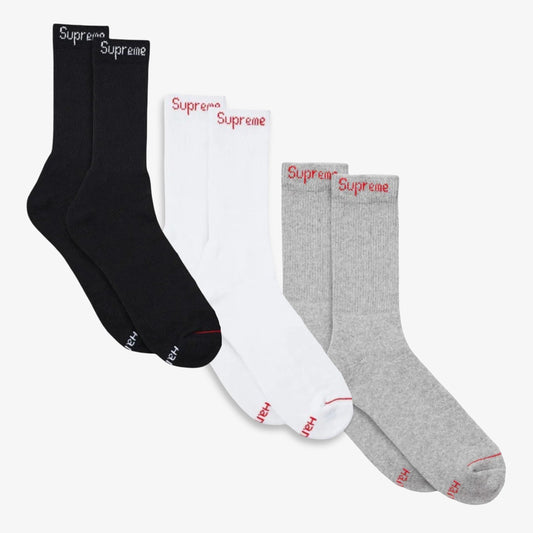 Supreme x Hanes Cushion Crew Socks (1 Single Pair of Socks) Black, White, Heather Grey - AVBL MRKT (1)