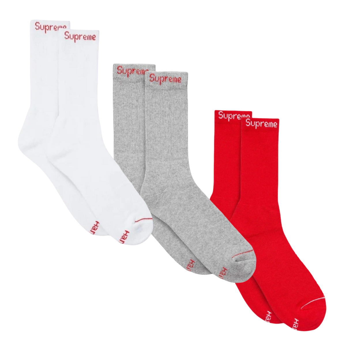 Supreme x Hanes Cushion Crew Socks (1 Single Pair of Socks) Black | White | Heather Grey | Red - AVBL MRKT (15)