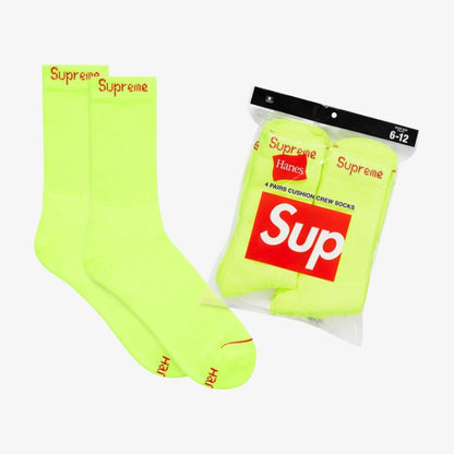Supreme x Hanes Cushion Crew Socks (4 Pack) Fluorescent Yellow (SS23) [SS23A37-FLUORESCENT-YELLOW] Casual Fashion Cozy for Unisex Adult Mens Womens Kids GS Youth Hypebeast - AVBL MRKT (1)