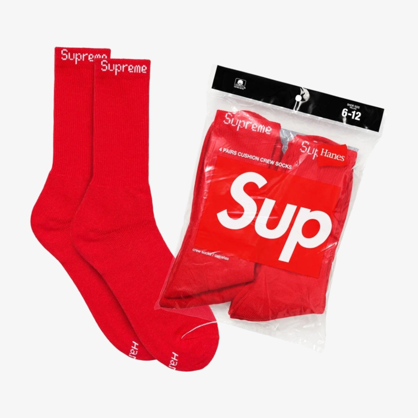 Supreme x Hanes Cushion Crew Socks (4 Pack) Red [99HAA26-RED] Casual Fashion Cozy for Unisex Adult Mens Womens Kids GS Youth Hypebeast - AVBL MRKT (1)