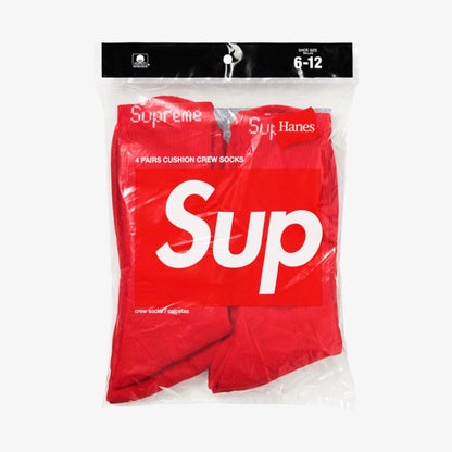 Supreme x Hanes Cushion Crew Socks (4 Pack) Red [99HAA26-RED] Casual Fashion Cozy for Unisex Adult Mens Womens Kids GS Youth Hypebeast - AVBL MRKT (4)