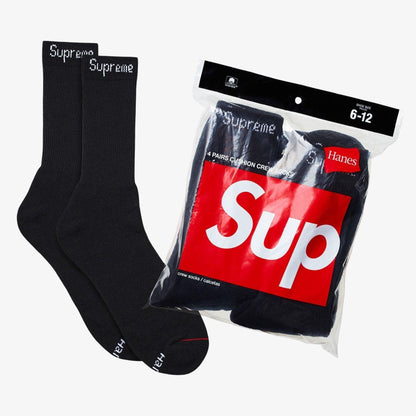 Supreme x Hanes Cushion Crew Socks (Full Pack) Black [99HAA26-BLACK] Casual Fashion Cozy for Unisex Adult Mens Womens Kids GS Youth Hypebeast - AVBL MRKT (1)