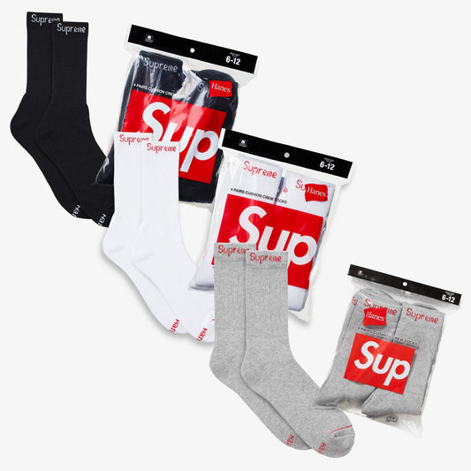 Supreme x Hanes Cushion Crew Socks (Full Pack) Black, White, Heather Grey - AVBL MRKT (1)