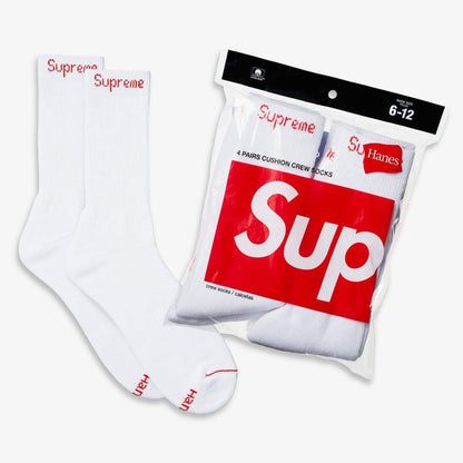 Supreme x Hanes Cushion Crew Socks (Full Pack) White [99HAA26-WHITE] Casual Fashion Cozy for Unisex Adult Mens Womens Kids GS Youth Hypebeast - AVBL MRKT (1)