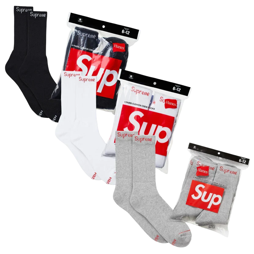 Supreme x Hanes Cushion Crew Socks (Full Pack of 4) - AVBL MRKT (12)