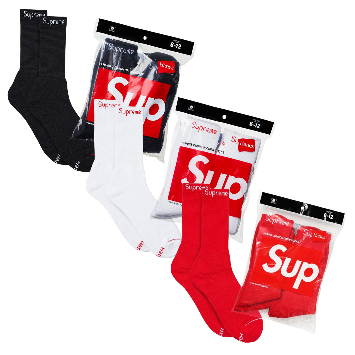 Supreme x Hanes Cushion Crew Socks (Full Pack of 4) - AVBL MRKT (13)