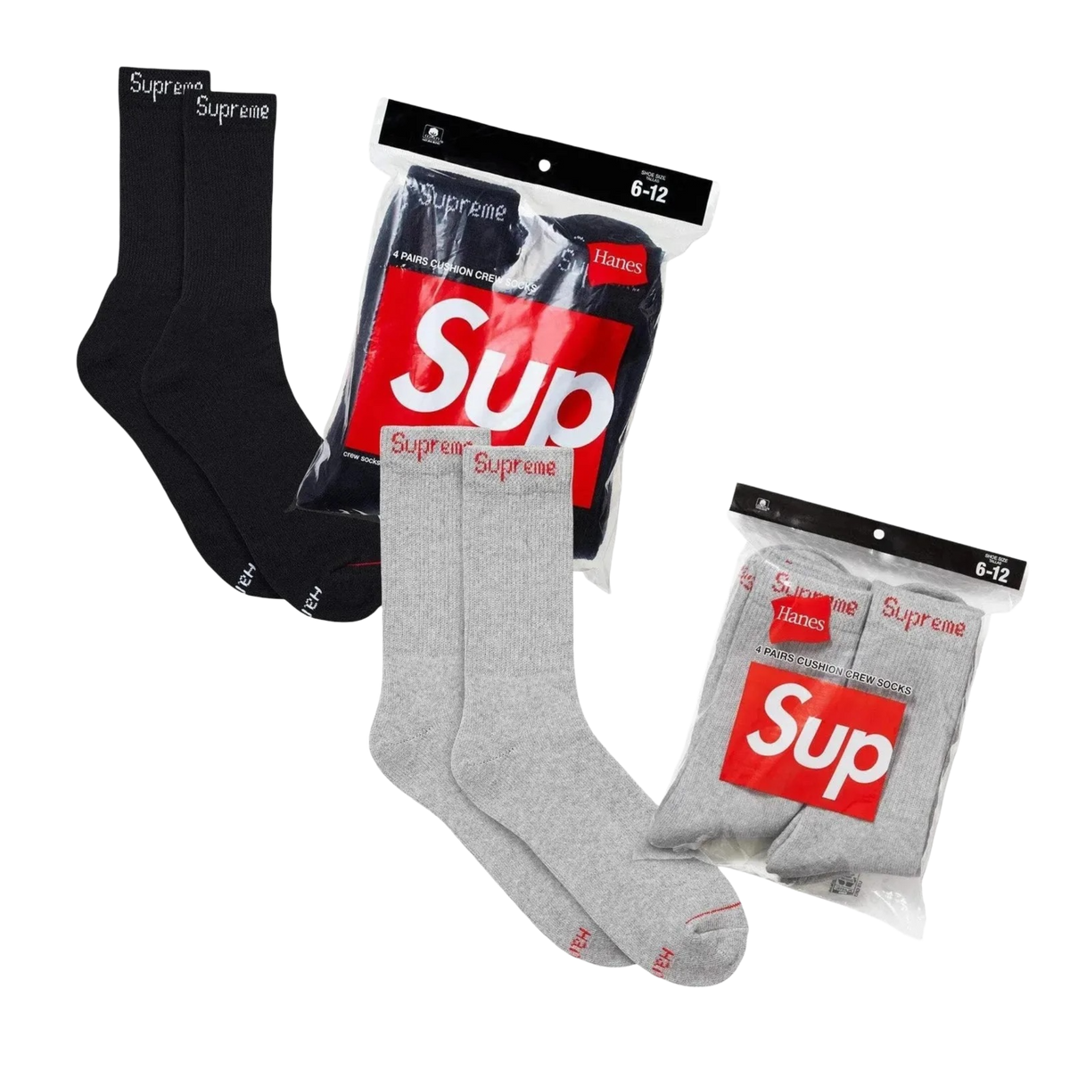 Supreme x Hanes Cushion Crew Socks (Full Pack of 4) - AVBL MRKT (1)