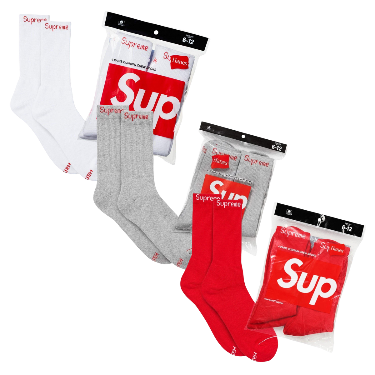 Supreme x Hanes Cushion Crew Socks (Full Pack of 4) - AVBL MRKT (1)
