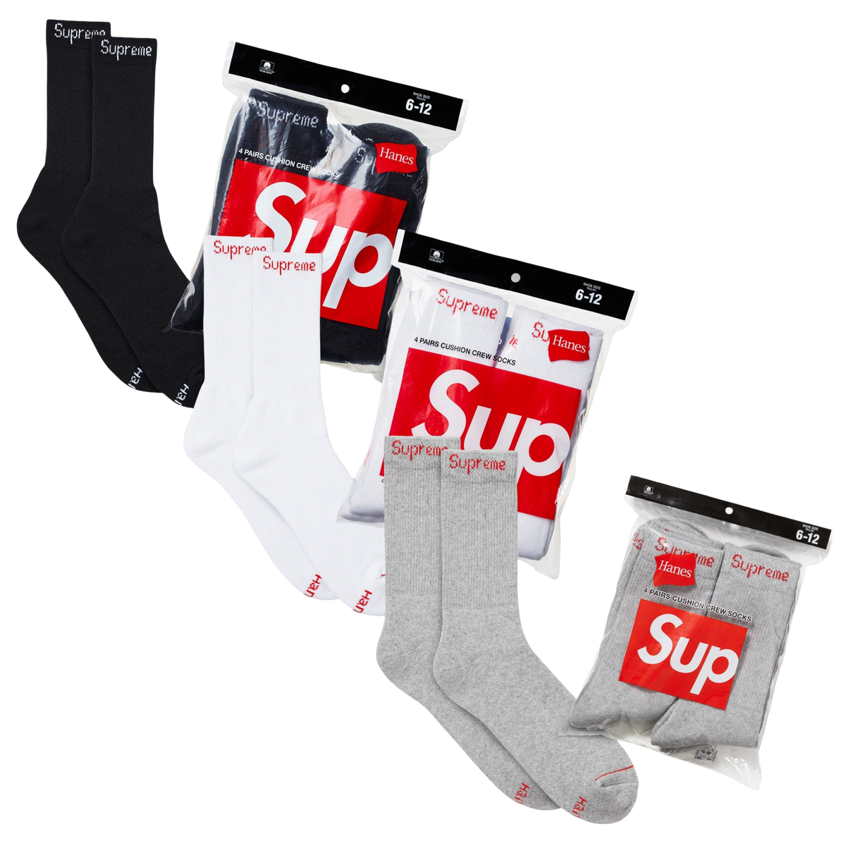 Supreme x Hanes Cushion Crew Socks (Full Pack of 4) - AVBL MRKT (1)