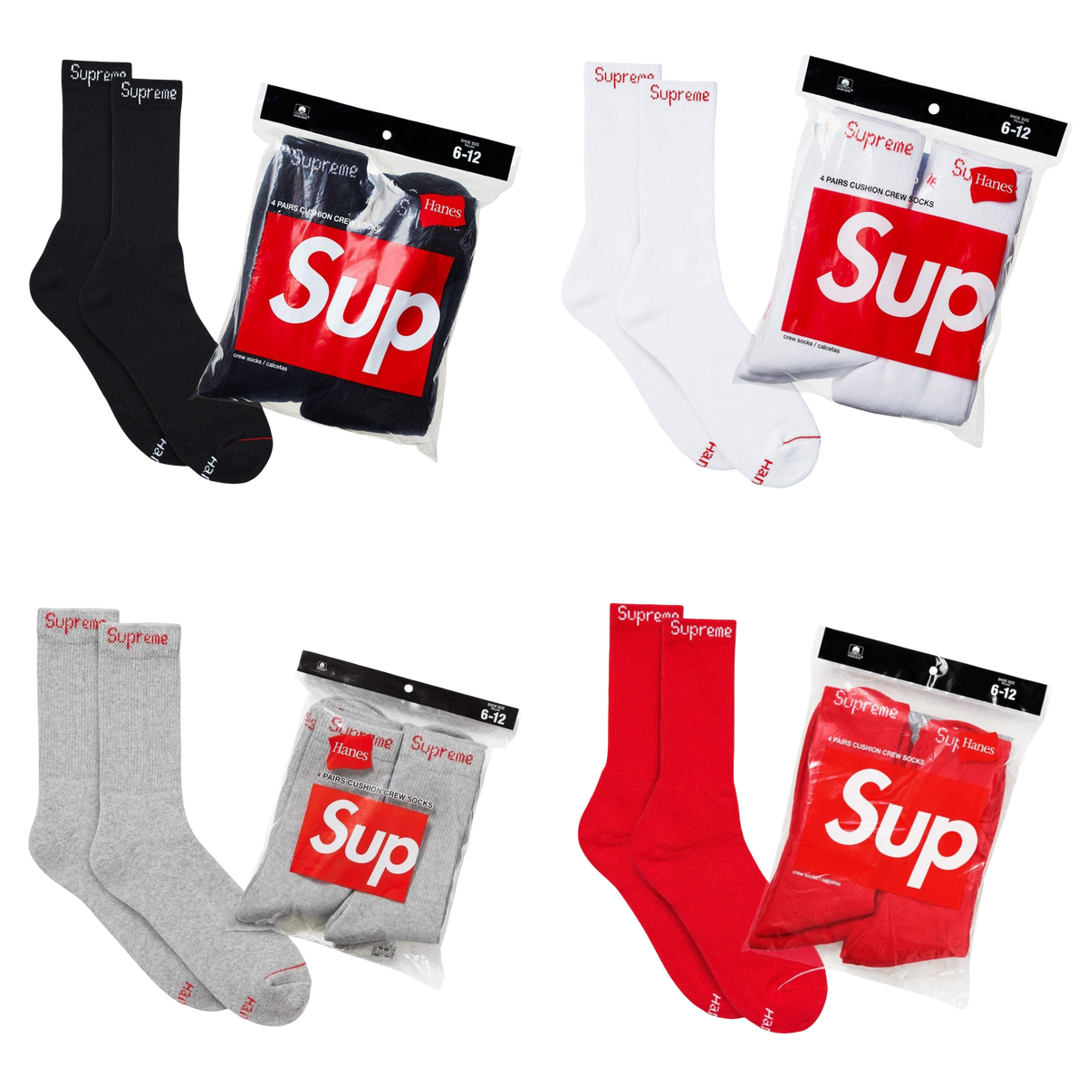 Supreme x Hanes Cushion Crew Socks (Full Pack of 4) - AVBL MRKT (1)