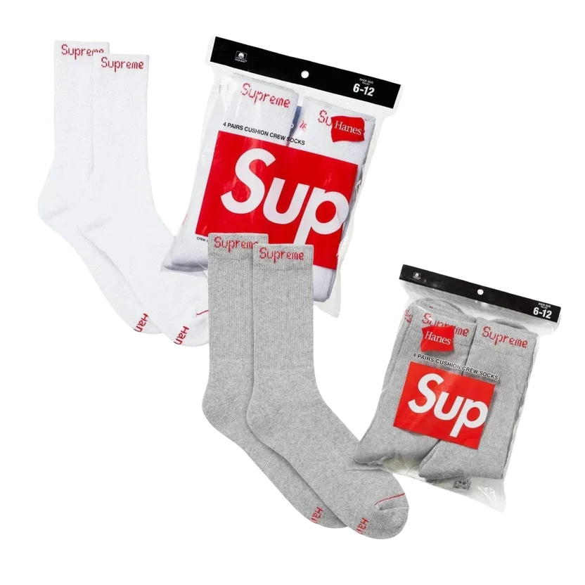 Supreme x Hanes Cushion Crew Socks (Full Pack of 4) - AVBL MRKT (2)