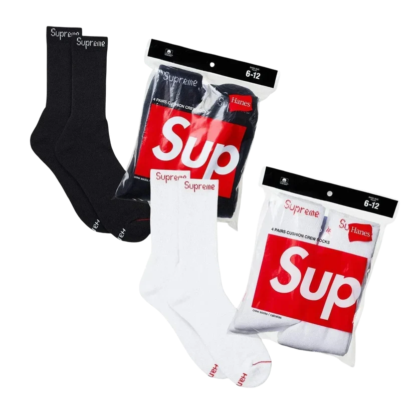 Supreme x Hanes Cushion Crew Socks (Full Pack of 4) - AVBL MRKT (2)