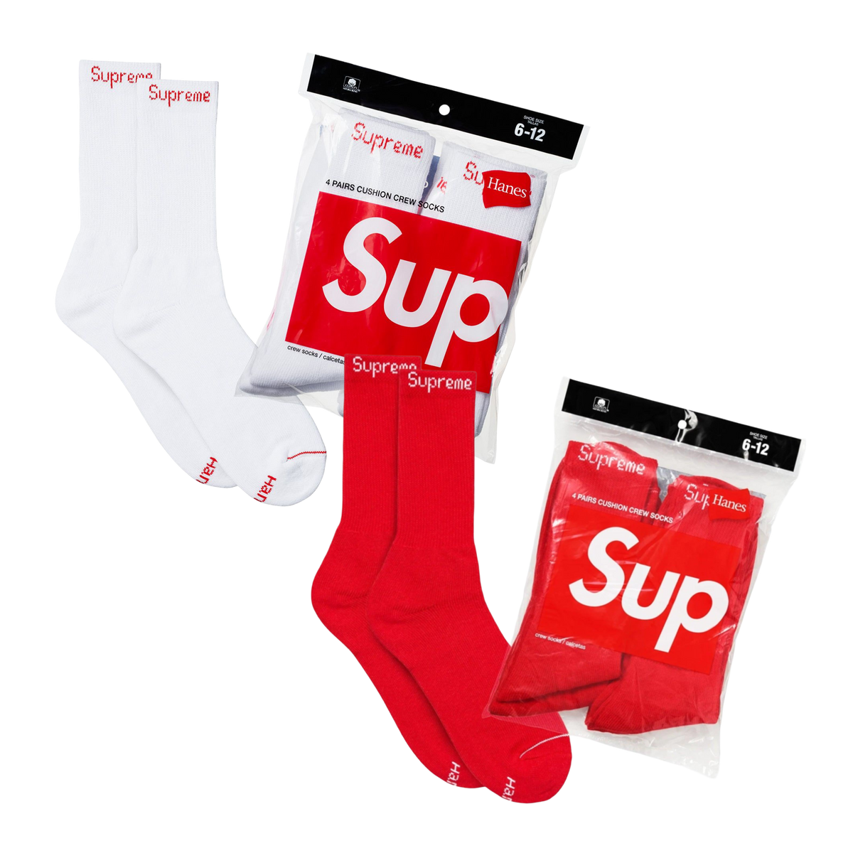Supreme x Hanes Cushion Crew Socks (Full Pack of 4) - AVBL MRKT (4)