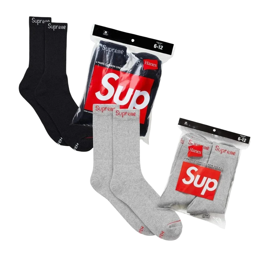 Supreme x Hanes Cushion Crew Socks (Full Pack of 4) - AVBL MRKT (7)