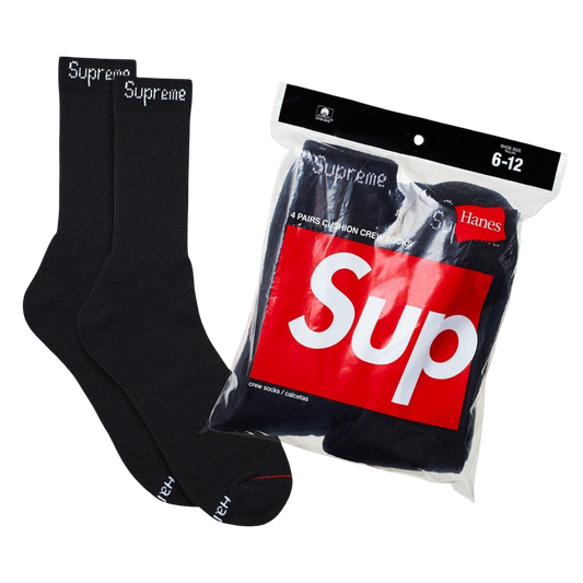 Supreme x Hanes Cushion Crew Socks (Full Pack of 4) Black - AVBL MRKT (1)