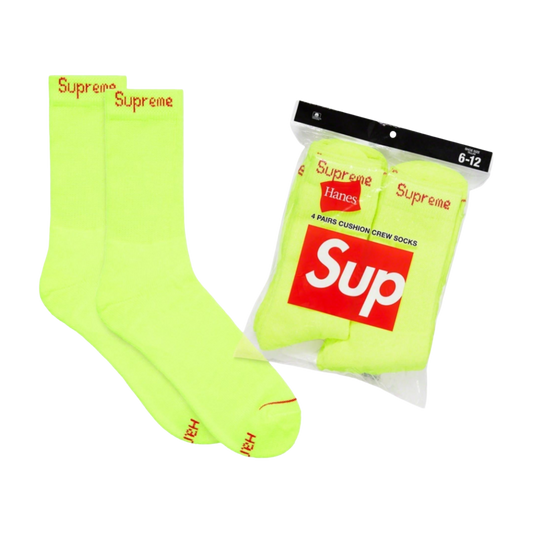Supreme x Hanes Cushion Crew Socks (Full Pack of 4) Fluorescent Yellow - AVBL MRKT (1)