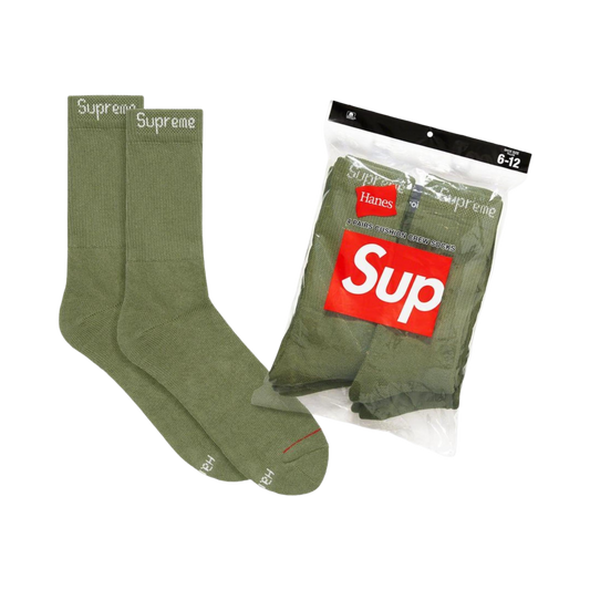 Supreme x Hanes Cushion Crew Socks (Full Pack of 4) Olive Green - AVBL MRKT (1)