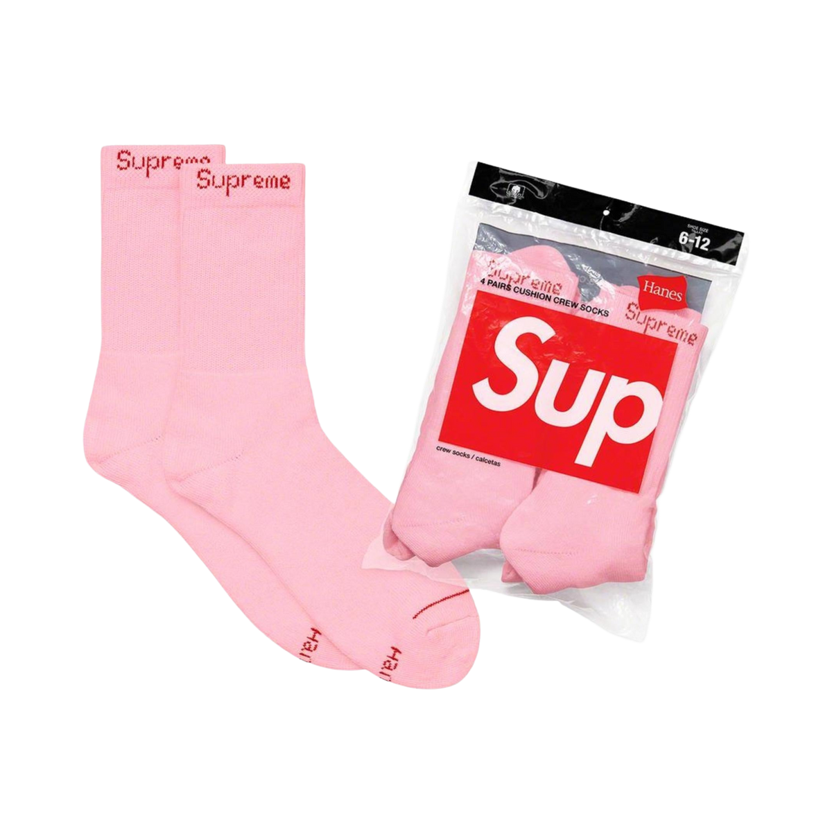 Supreme x Hanes Cushion Crew Socks (Full Pack of 4) Pink - AVBL MRKT (1)