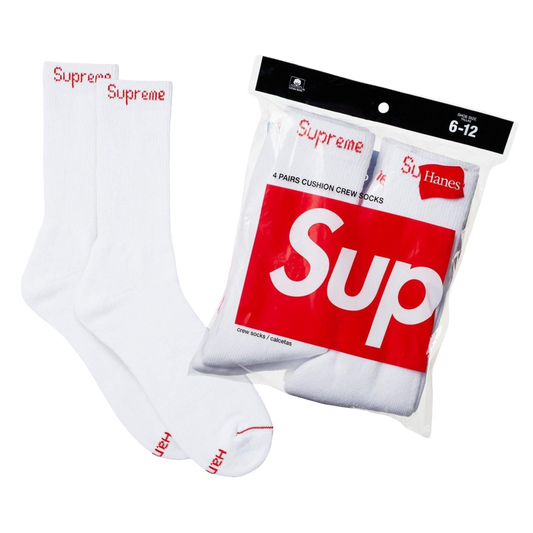 Supreme x Hanes Cushion Crew Socks (Full Pack of 4) White - AVBL MRKT (1)
