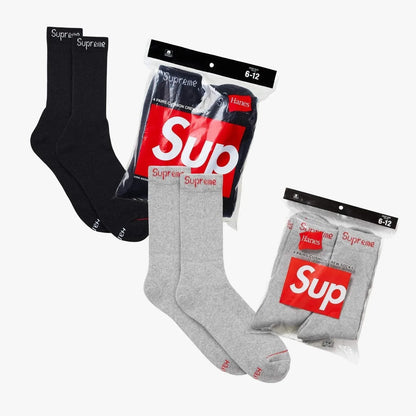 Supreme x Hanes Cushion Crew Socks (Full Pack of Each) Black and Heather Grey [99HAA26-BLACK/SS24A37-HEATHER-GREY] Casual Fashion Cozy for Unisex Adult Mens Womens Kids GS Youth Hypebeast - AVBL MRKT (1)