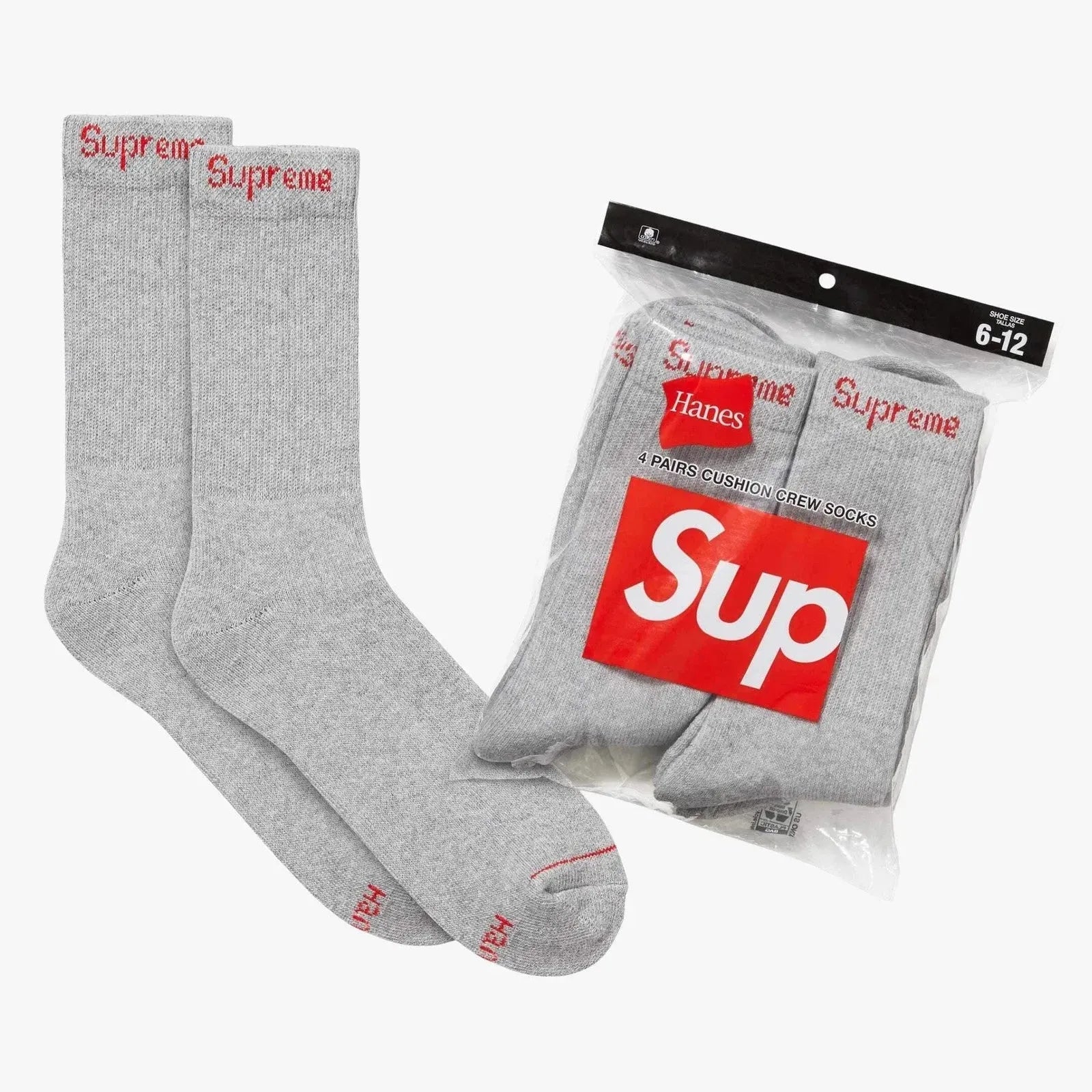Supreme x Hanes Cushion Crew Socks (Full Pack of Each) Black and Heather Grey [99HAA26-BLACK/SS24A37-HEATHER-GREY] Casual Fashion Cozy for Unisex Adult Mens Womens Kids GS Youth Hypebeast - AVBL MRKT (4)