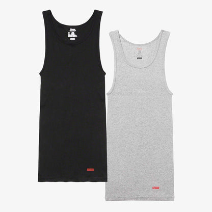 Supreme x Hanes Tagless Tank Top (1 Single Tank Top of Each) Black and Heather Grey Casual Fashion Sleeve-Less Shirt Top for Unisex Adult Mens Womens Kids GS Youth Hypebeast - AVBL MRKT (1)