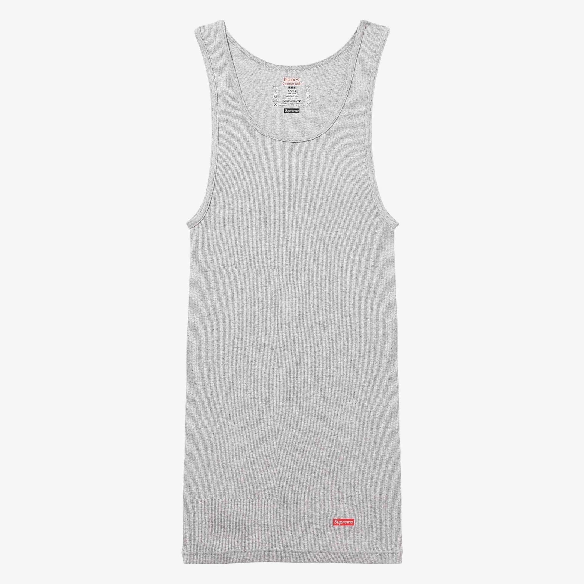 Supreme x Hanes Tagless Tank Top (1 Single Tank Top of Each) Black and Heather Grey Casual Fashion Sleeve-Less Shirt Top for Unisex Adult Mens Womens Kids GS Youth Hypebeast - AVBL MRKT (4)