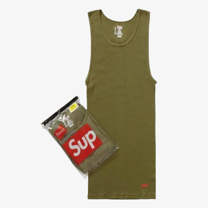 Supreme x Hanes Tagless Tank Tops (Full Pack of 3) Olive (SS22) [SS22A42-OLIVE] Casual Fashion Sleeve-Less Shirt Top for Unisex Adult Mens Womens Kids GS Youth Hypebeast - AVBL MRKT (1)