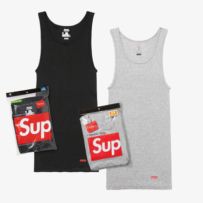 Supreme x Hanes Tagless Tank Tops (Full Pack of Each) Black and Heather Grey [99HAA41-BLACK/SS24A40-HEATHER-GREY] Casual Fashion Sleeve-Less Shirt Top for Unisex Adult Mens Womens Kids GS Youth Hypebeast - AVBL MRKT (1)