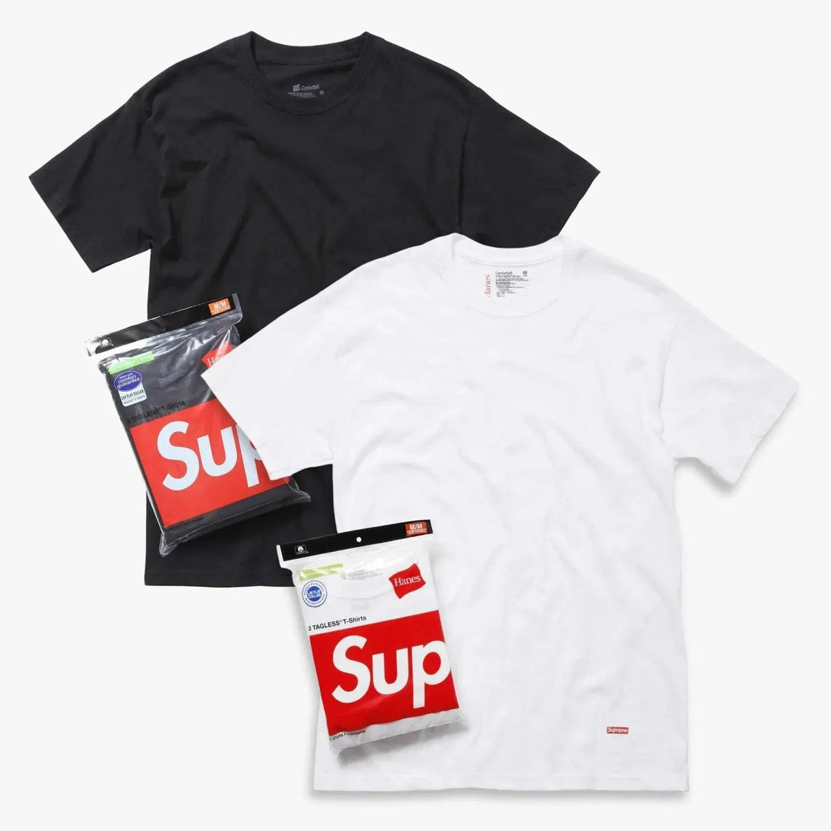 Supreme x Hanes Tagless Tees (Full Pack) Black / White - AVBL MRKT (1)