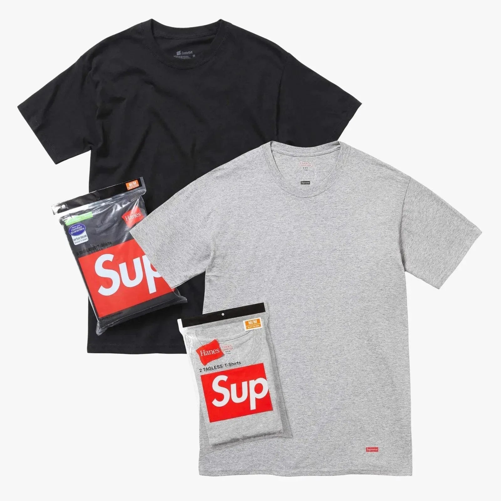 Supreme x Hanes Tagless Tees (Full Pack of Each) Black and Heather Grey [99HAA23-BLACK/SS24A12-HEATHER-GREY] Casual Fashion T-Shirt Top for Unisex Adult Mens Womens Kids GS Youth Hypebeast - AVBL MRKT (1)