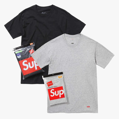 Supreme x Hanes Tagless Tees (Full Pack of Each) Black and Heather Grey [99HAA23-BLACK/SS24A12-HEATHER-GREY] Casual Fashion T-Shirt Top for Unisex Adult Mens Womens Kids GS Youth Hypebeast - AVBL MRKT (1)