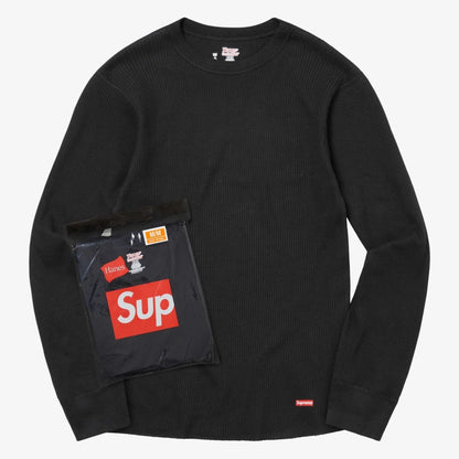 Supreme x Hanes Thermal Crew (1 Pack) Black [99HAA22B-BLACK] Casual Fashion L/S Long Sleeve Shirt Top for Unisex Adult Mens Womens Kids GS Youth Hypebeast - AVBL MRKT (1)