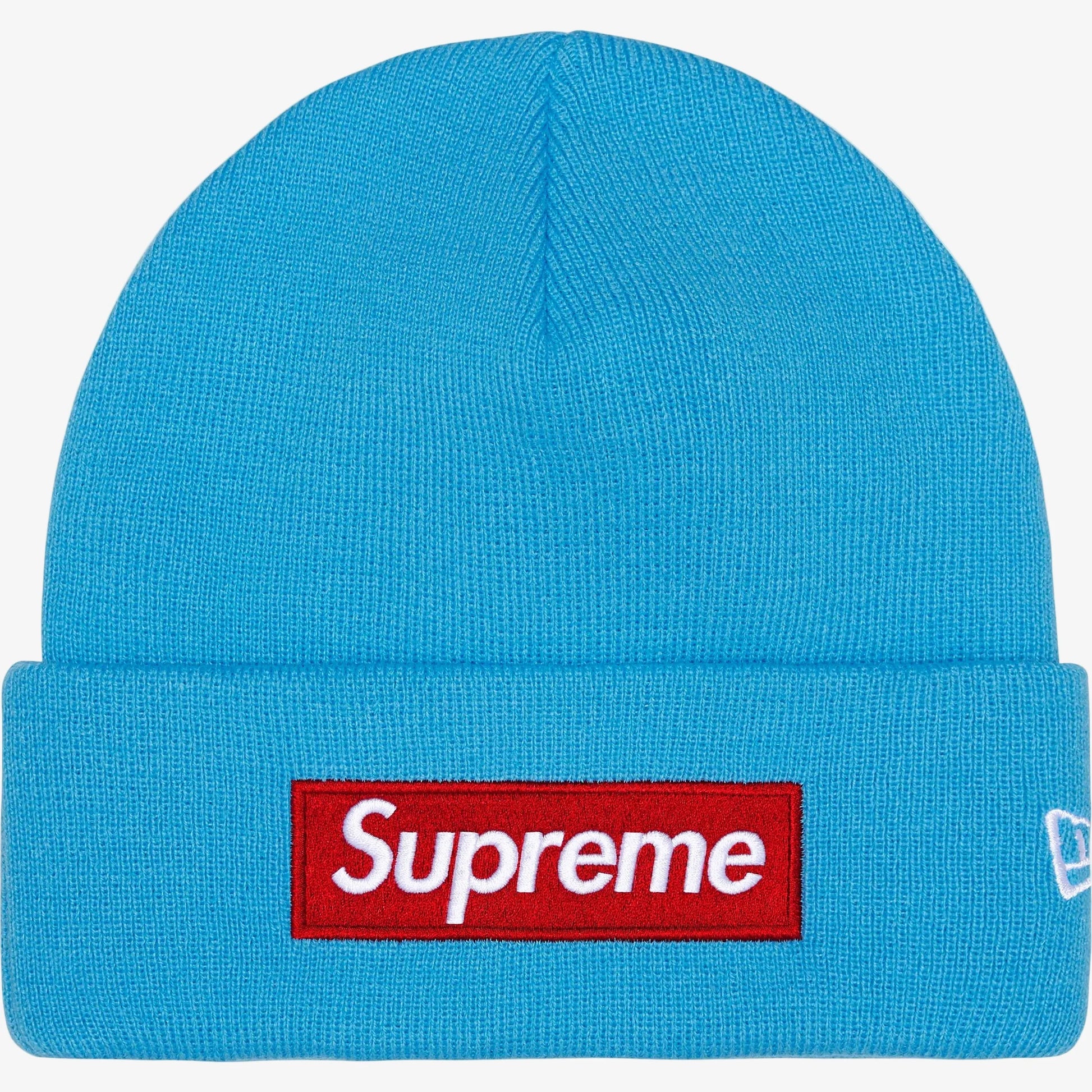 Supreme x New Era Beanie 'Box Logo' Cyan Blue / Red (FW25) [FW25BN5-CYAN] Casual Fashion Warm Cozy Hat for Unisex Adult Mens Womens Kids GS Youth Hypebeast - AVBL MRKT (1)