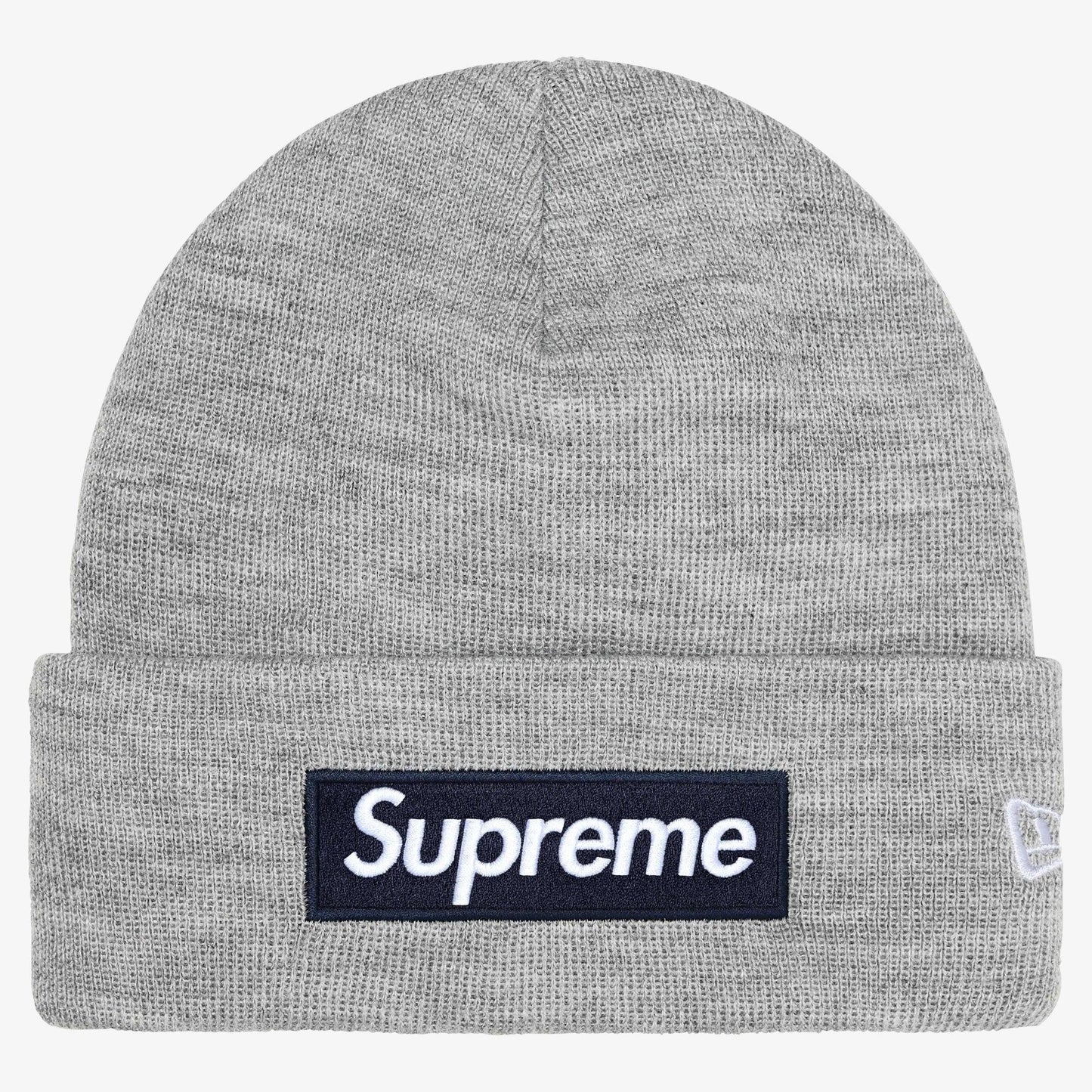 Supreme x New Era Beanie 'Box Logo' Heather Grey / Navy Blue (FW25) [FW25BN5-HEATHER-GREY] Casual Fashion Warm Cozy Hat for Unisex Adult Mens Womens Kids GS Youth Hypebeast - AVBL MRKT (1)