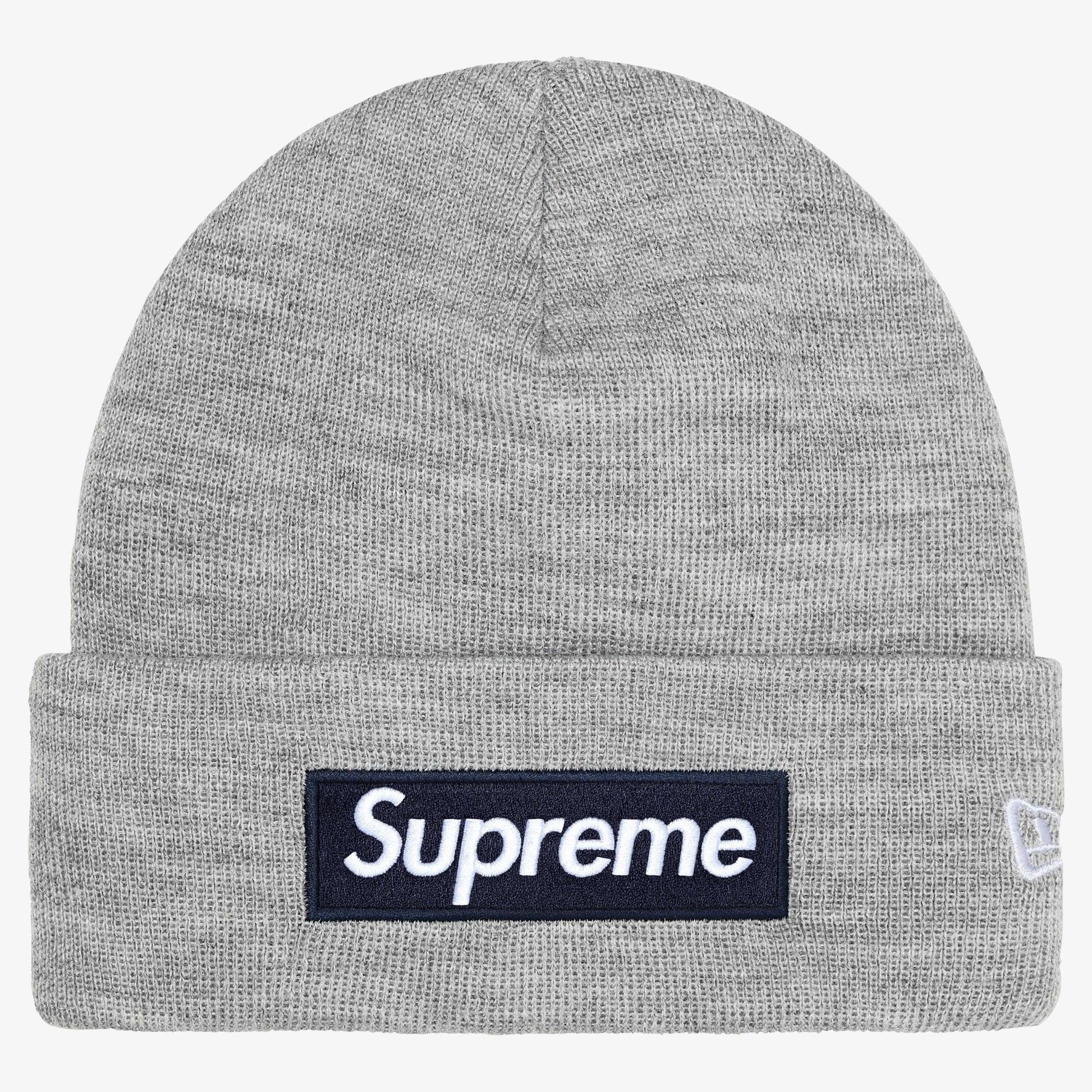 Supreme x New Era Beanie 'Box Logo' Heather Grey / Navy Blue (FW25) [FW25BN5-HEATHER-GREY] Casual Fashion Warm Cozy Hat for Unisex Adult Mens Womens Kids GS Youth Hypebeast - AVBL MRKT (1)