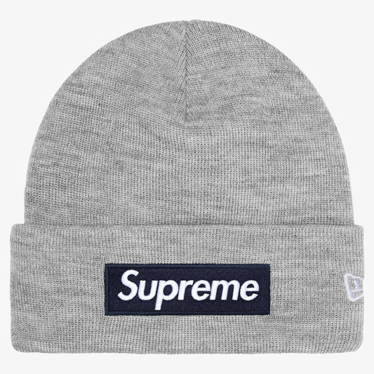 Supreme x New Era Beanie 'Box Logo' Heather Grey / Navy Blue (FW25) [FW25BN5-HEATHER-GREY] Casual Fashion Warm Cozy Hat for Unisex Adult Mens Womens Kids GS Youth Hypebeast - AVBL MRKT (1)