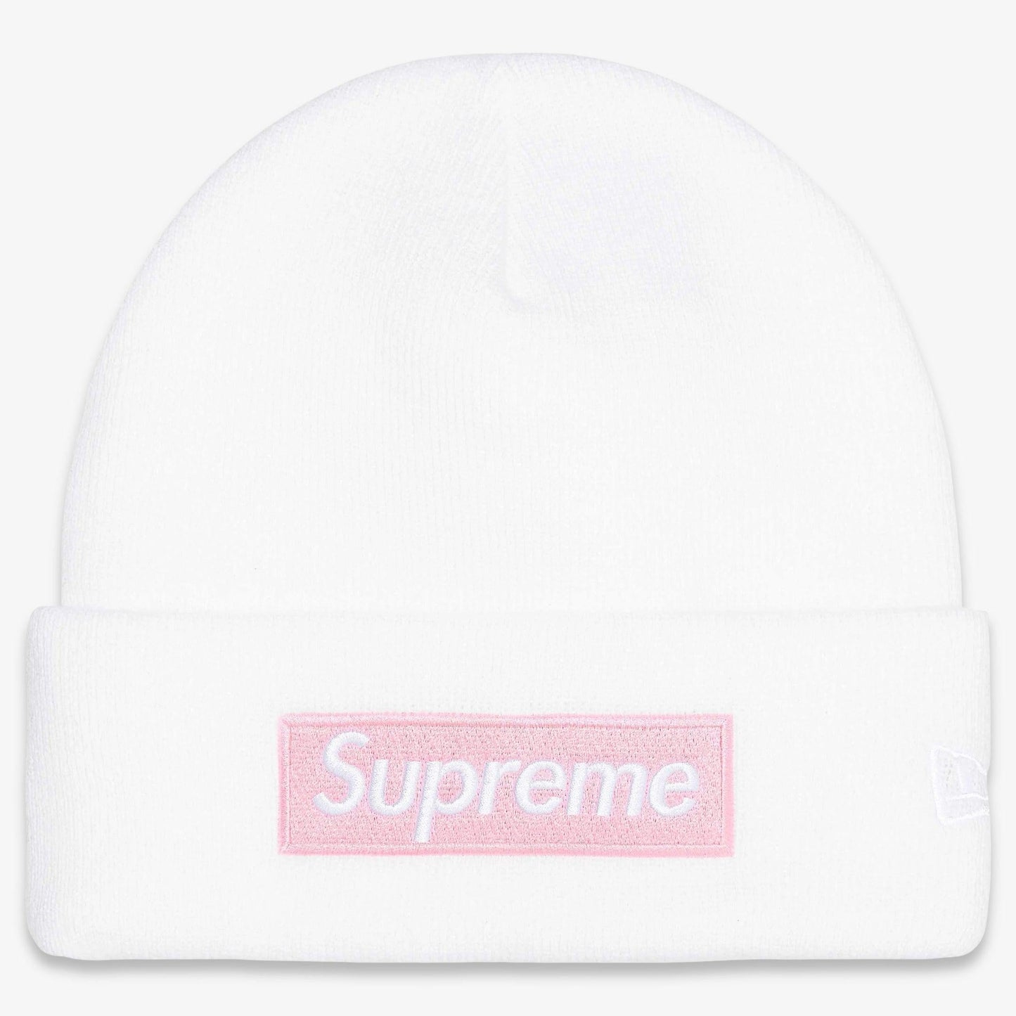 Supreme x New Era Beanie 'Box Logo' White / Pink (FW25) [FW25BN5-WHITE] Casual Fashion Warm Cozy Hat for Unisex Adult Mens Womens Kids GS Youth Hypebeast - AVBL MRKT (1)