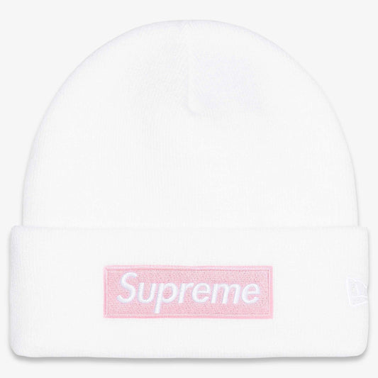Supreme x New Era Beanie 'Box Logo' White / Pink (FW25) [FW25BN5-WHITE] Casual Fashion Warm Cozy Hat for Unisex Adult Mens Womens Kids GS Youth Hypebeast - AVBL MRKT (1)