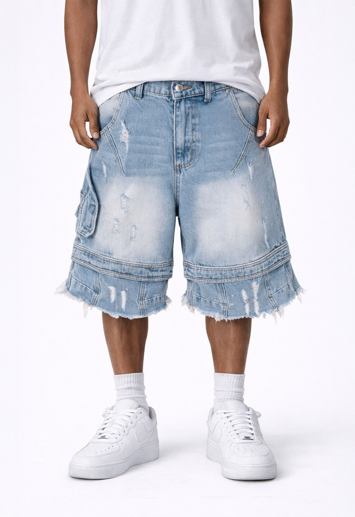 UNDEVELOPED AZUL DISTRESSED CARGO SHORTS - AVBL MRKT (2)