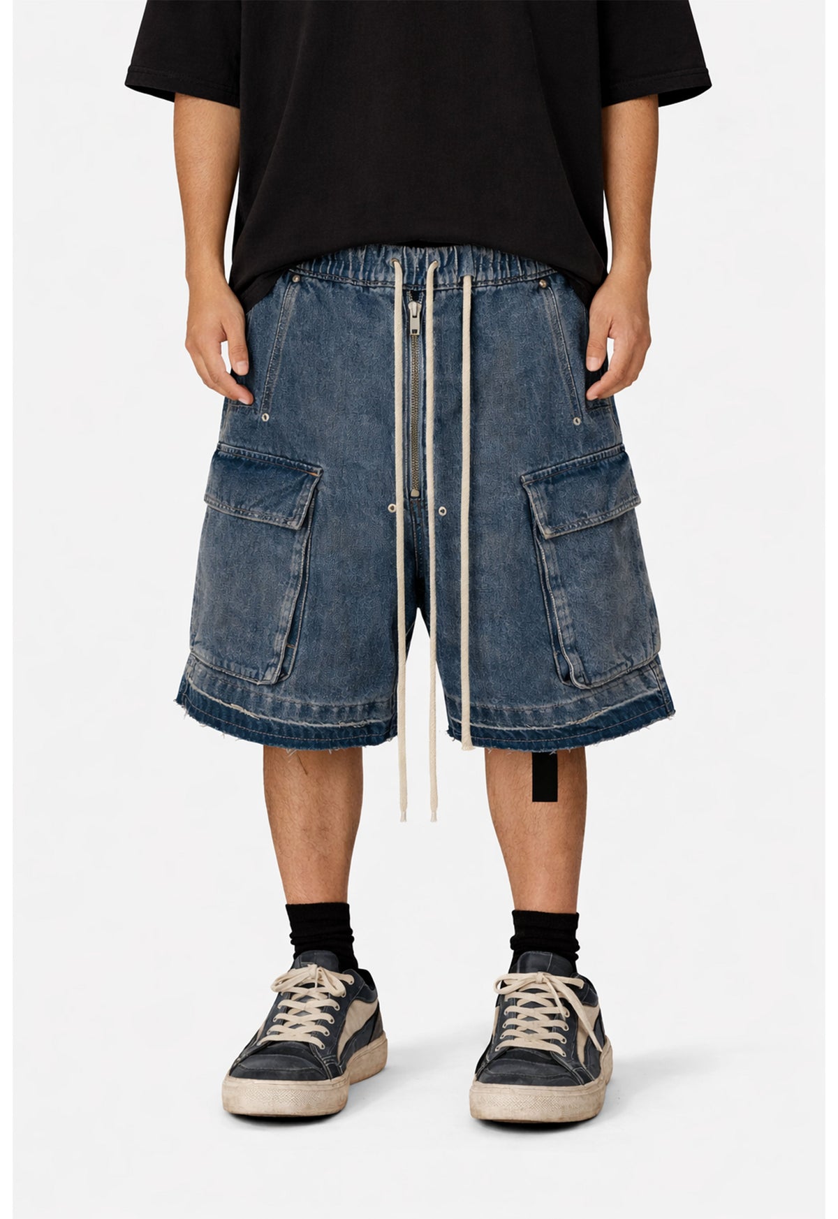 UNDEVELOPED AZUL DRAWSTRING DENIM CARGO SHORTS - AVBL MRKT (2)