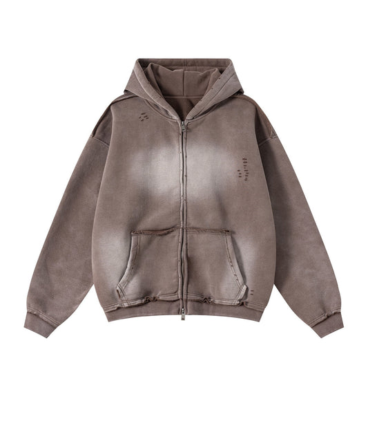 UNDEVELOPED BROWN DISTRESSED ZIP HOODIE - AVBL MRKT (1)