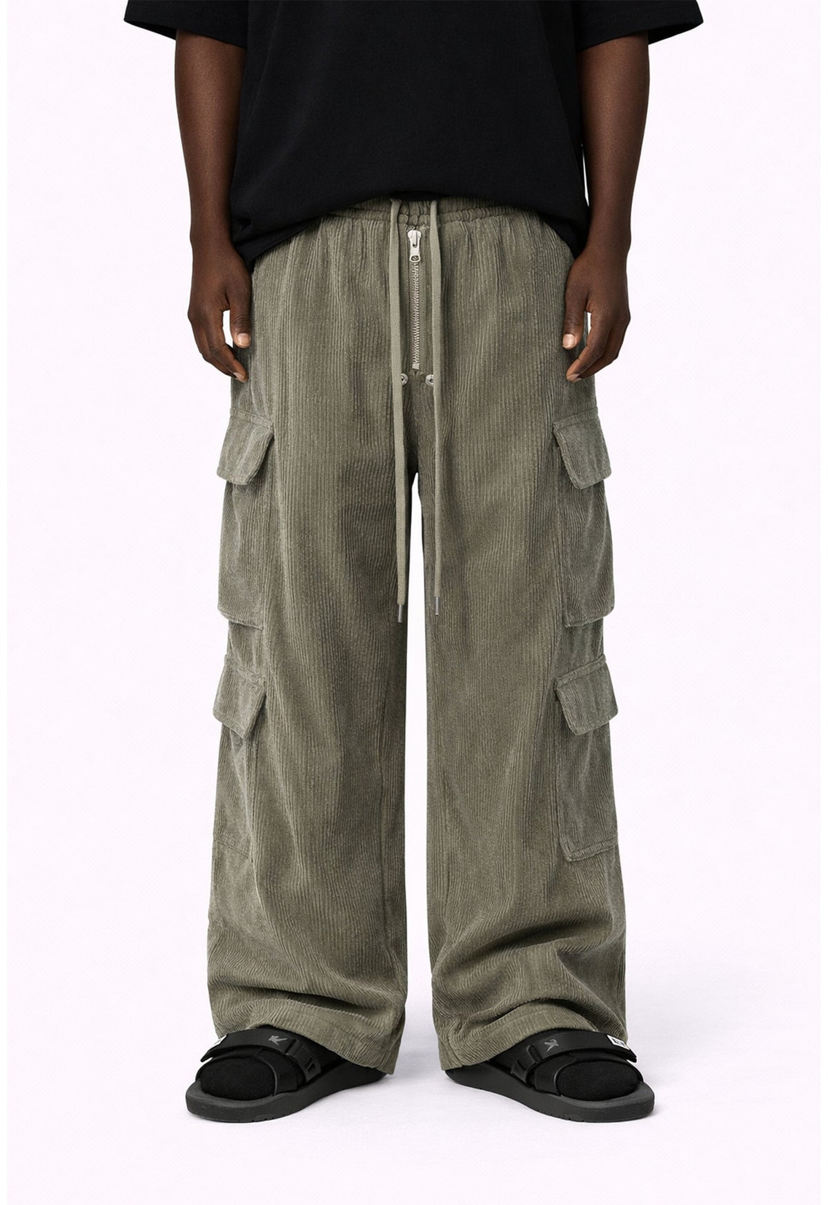 UNDEVELOPED GREY CORDUROY DRAWSTRING CARGO PANTS - AVBL MRKT (2)