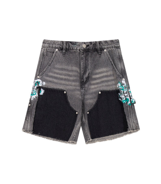 UNDEVELOPED GREY SPLIT PAINTERS SHORTS - AVBL MRKT (1)