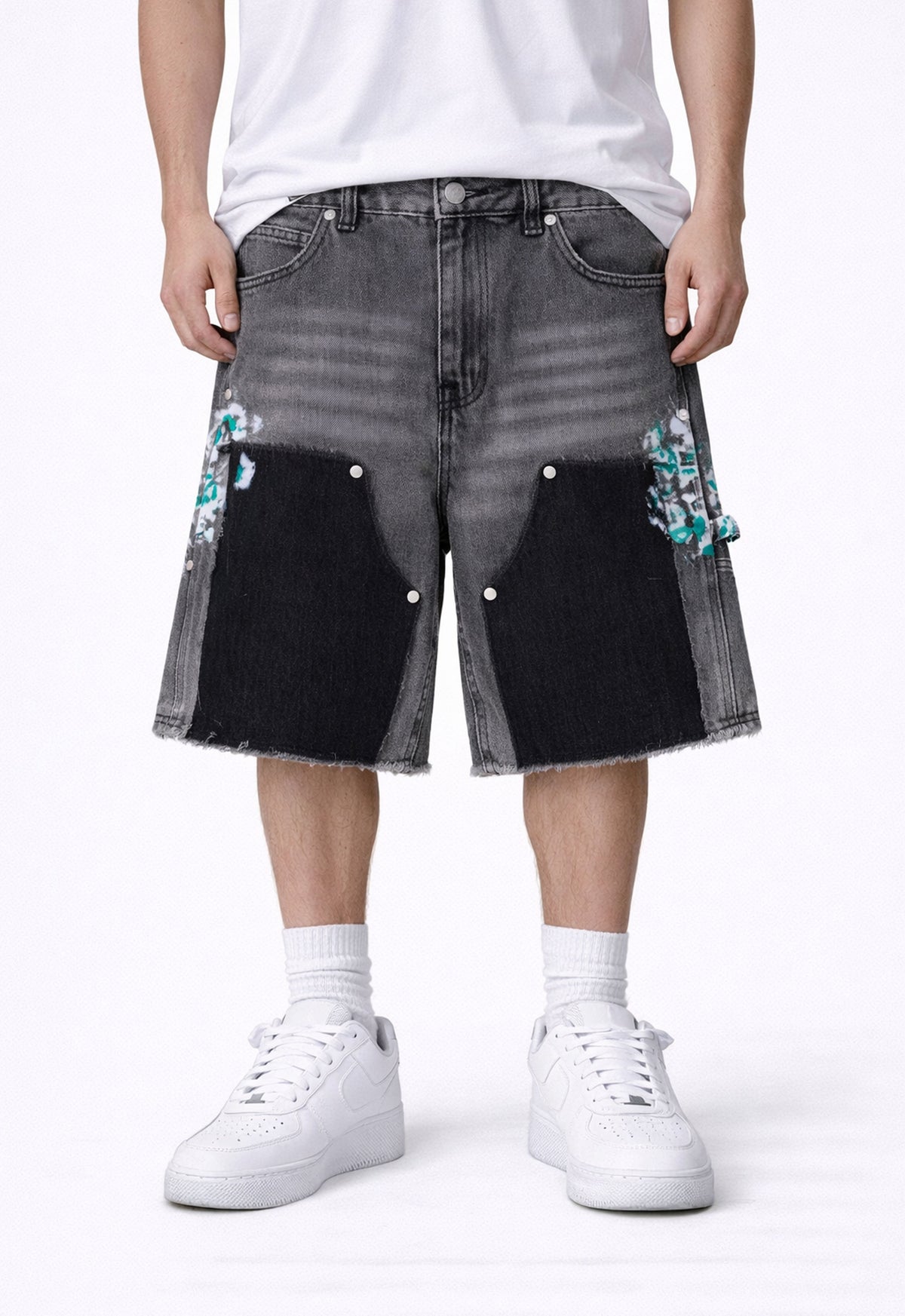 UNDEVELOPED GREY SPLIT PAINTERS SHORTS - AVBL MRKT (2)