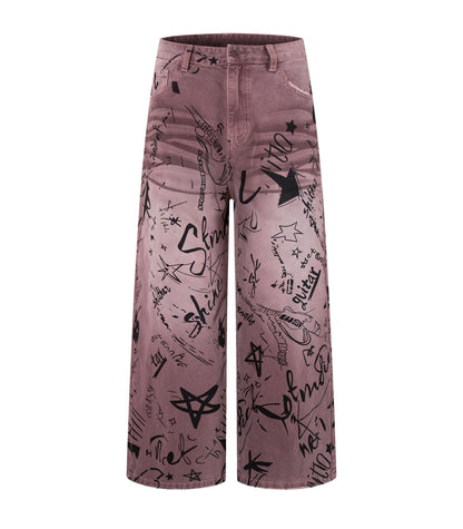 UNDEVELOPED MAROON GRAFFITI DENIM - AVBL MRKT (1)