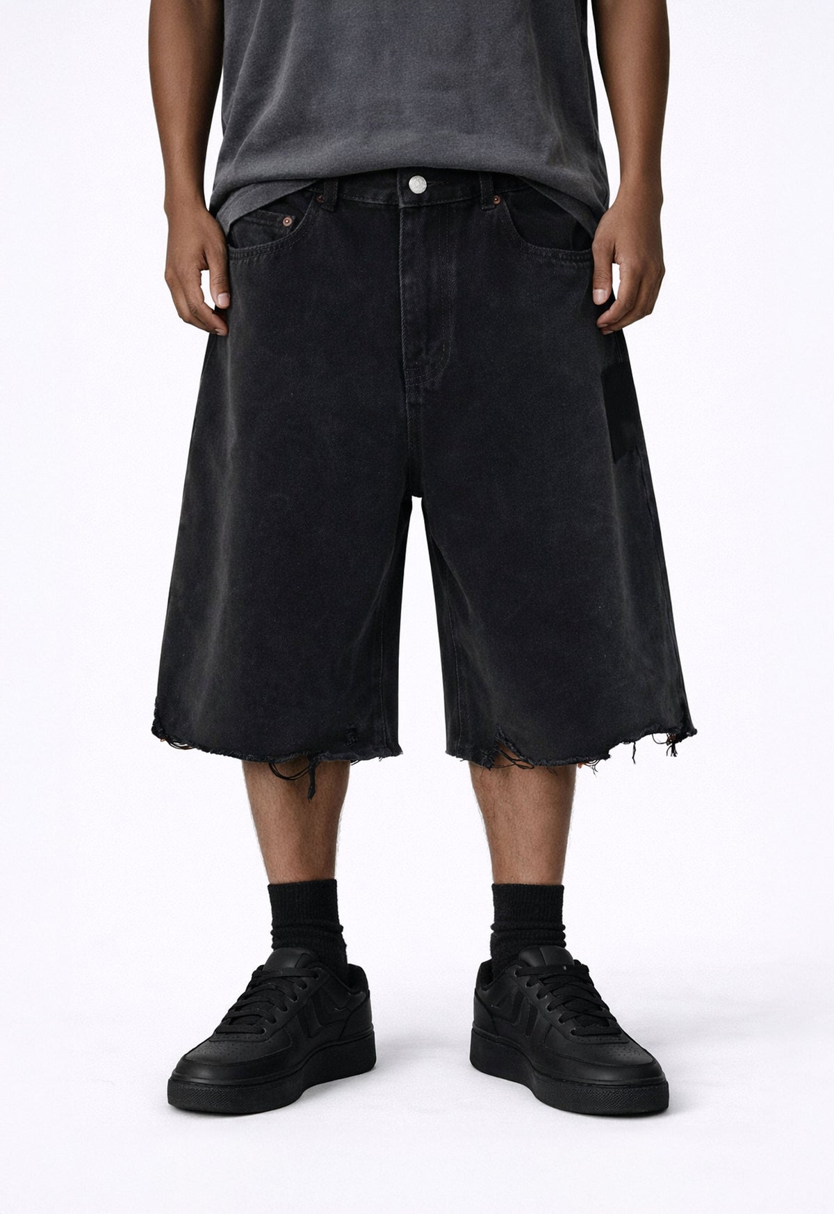UNDEVELOPED NOIR CUTOFF DENIM SHORTS - AVBL MRKT (2)
